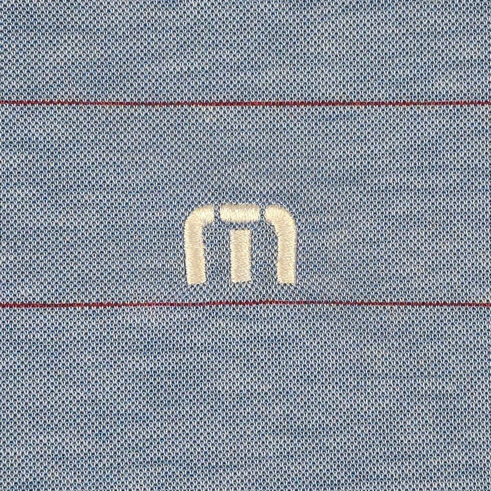 Travis Mathew Performance Golf Polo Shirt Mens XL Blue Red Stripe Stretch - Picture 5 of 16